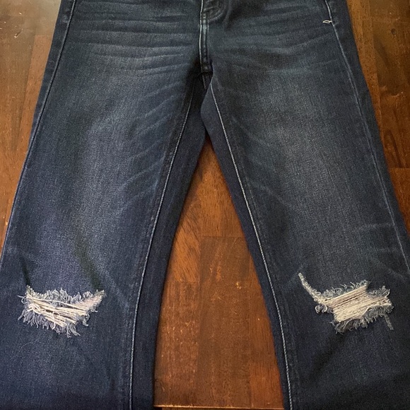 NWOT KanCan Dark Wash Highwaisted Bootcut Denim Jeans with Distressed Knees - Picture 6 of 6
